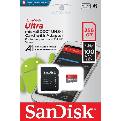 Thẻ nhớ microSDHC Sandisk Ultra A1 Class10 256GB tốc độ 100MB/s SDSQUAR-256G-GN6MA