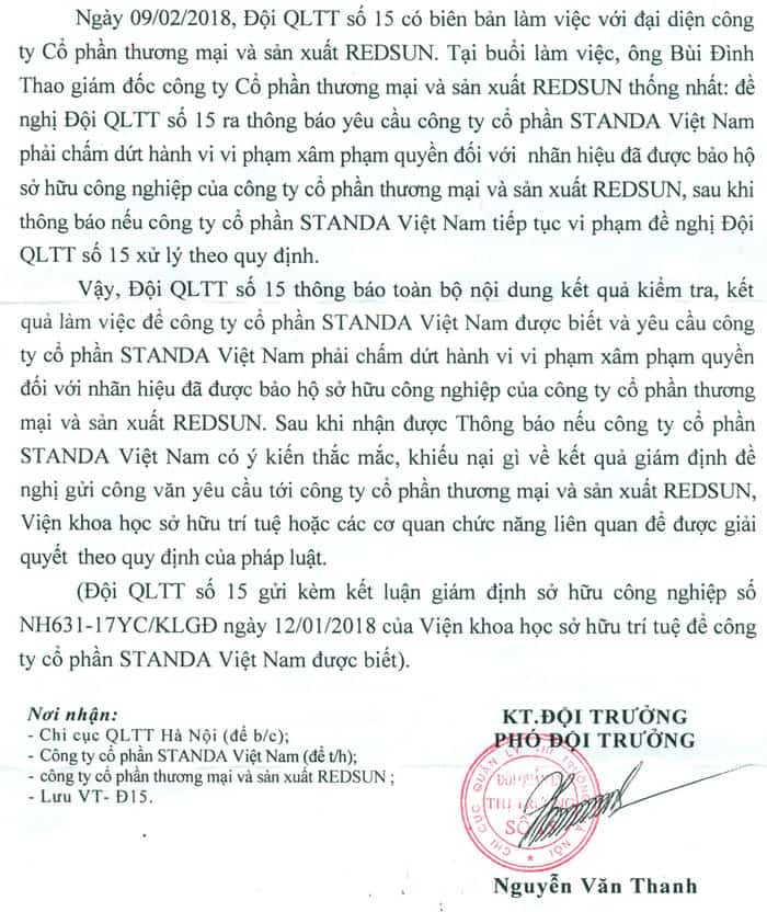 Đội Quản Lý Thị Trường số 15 ra công văn yêu cầu Công ty Cổ phần Standa Việt Nam_trang2
