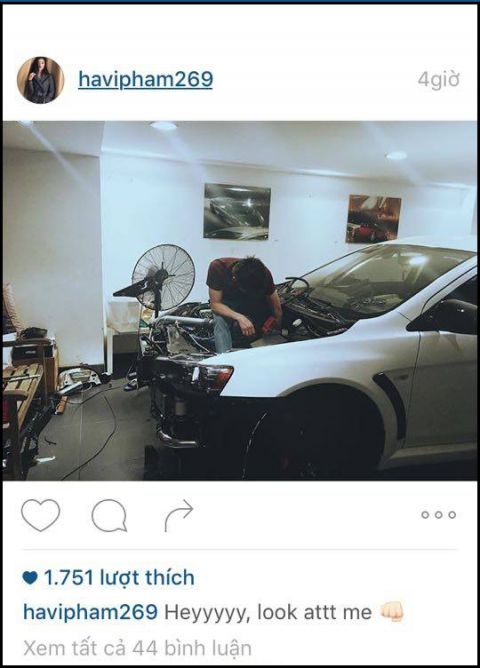  Hạ Vi từng đăng ảnh Cường Đô La sửa xe trên Instagram và cô cũng mới xóa 